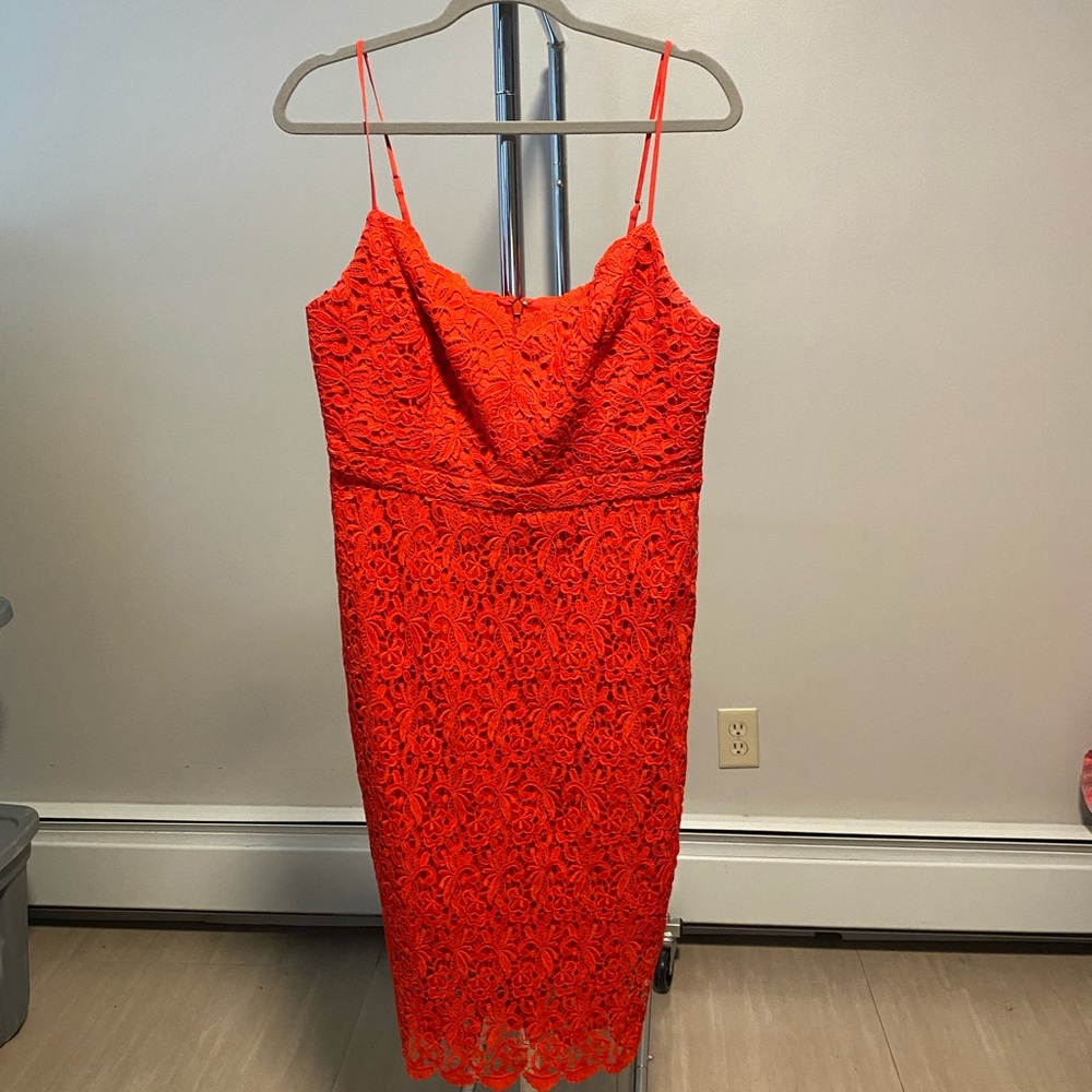 J. Crew Red Lace Midi Dress with Spaghetti Straps
